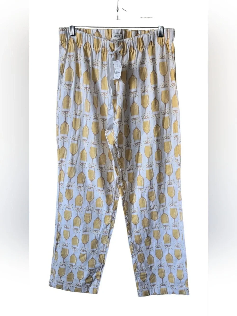 NWT J.Crew Women's Small Cotton Pajama Pants Champagne Glass Print Yellow White